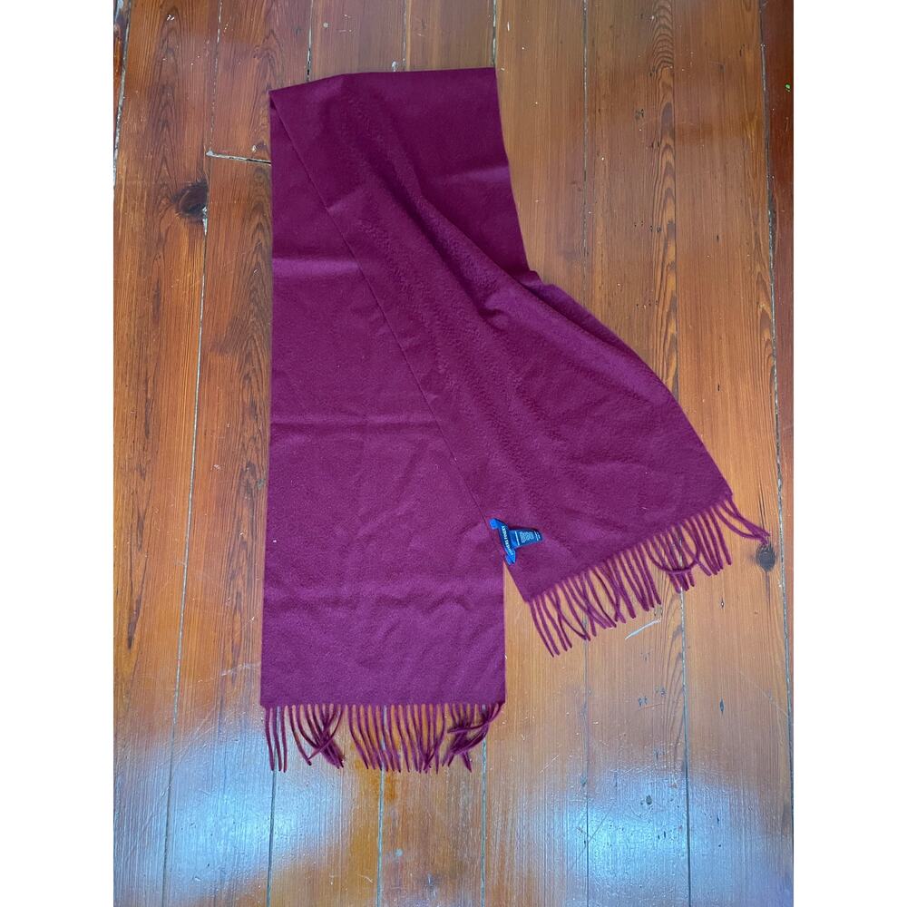 Fishers Finery 100% Cashmere Scarf Burgundy Fringed Made in Mongolia